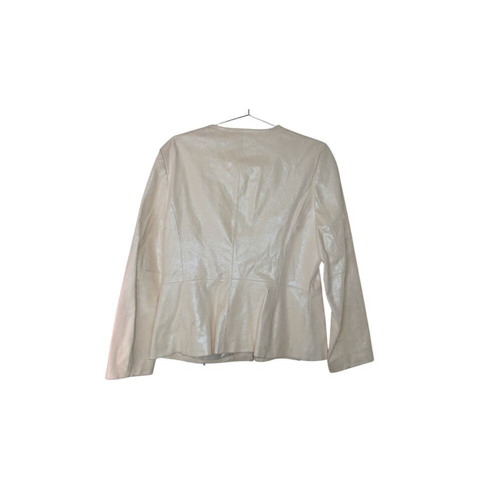 Tesori Womens Jacket Sz L Beige Cream Textured Leather Zip Front Pockets Lined - Picture 4 of 16